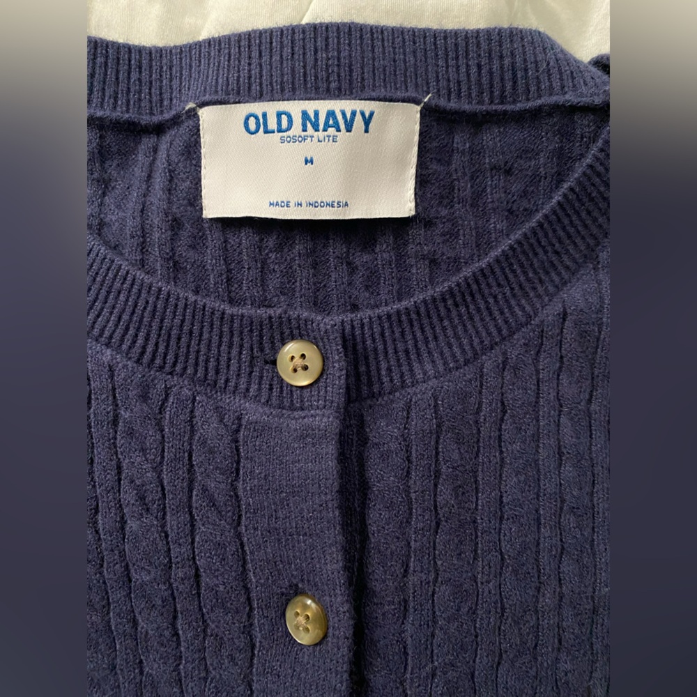 NWT cable knit cardigan Old Navy SoSoft Dark Blue Sweater braided twist cropped - Picture 5 of 14